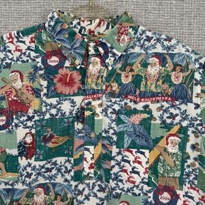 2004 Reyn Spooner Quilt Santa Mele Kalikimaka Sz L Popover Hawaiian Christmas